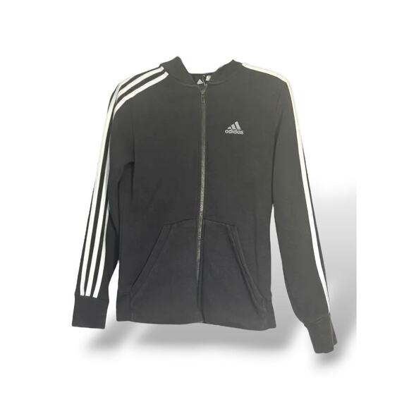 adidas Other - Adidas Black 3-Stripes Full Zip Hoodie Youth Medium Athletic Jacket Size 10-12